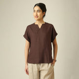 Rumi Linen Top - Coffee