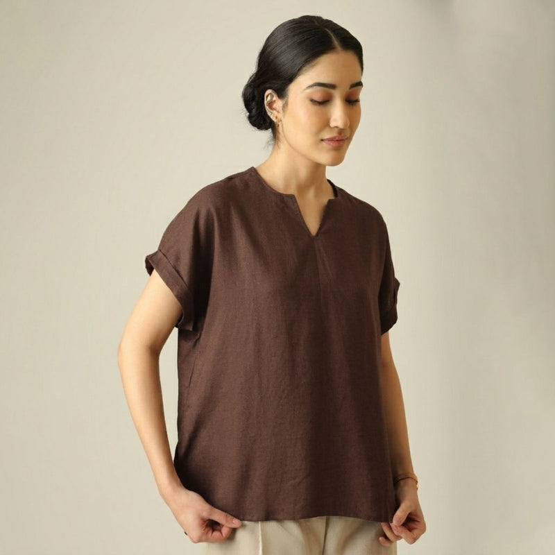 Rumi Linen Top - Coffee