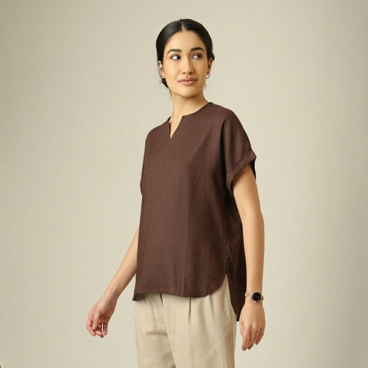Rumi Linen Top - Coffee