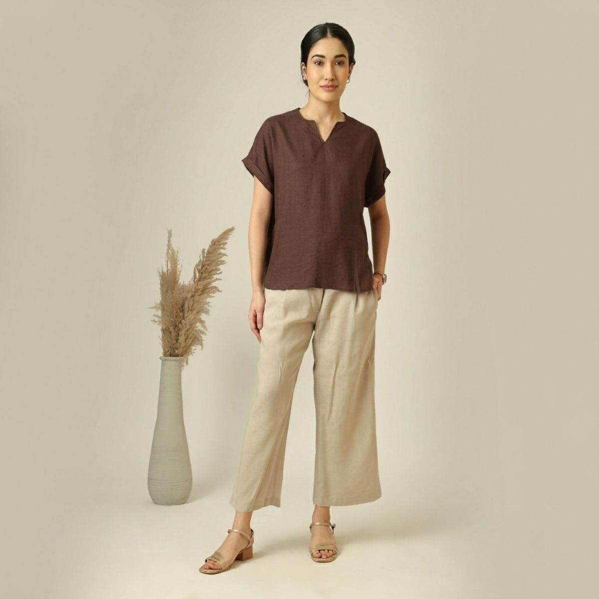 Rumi Linen Top - Coffee