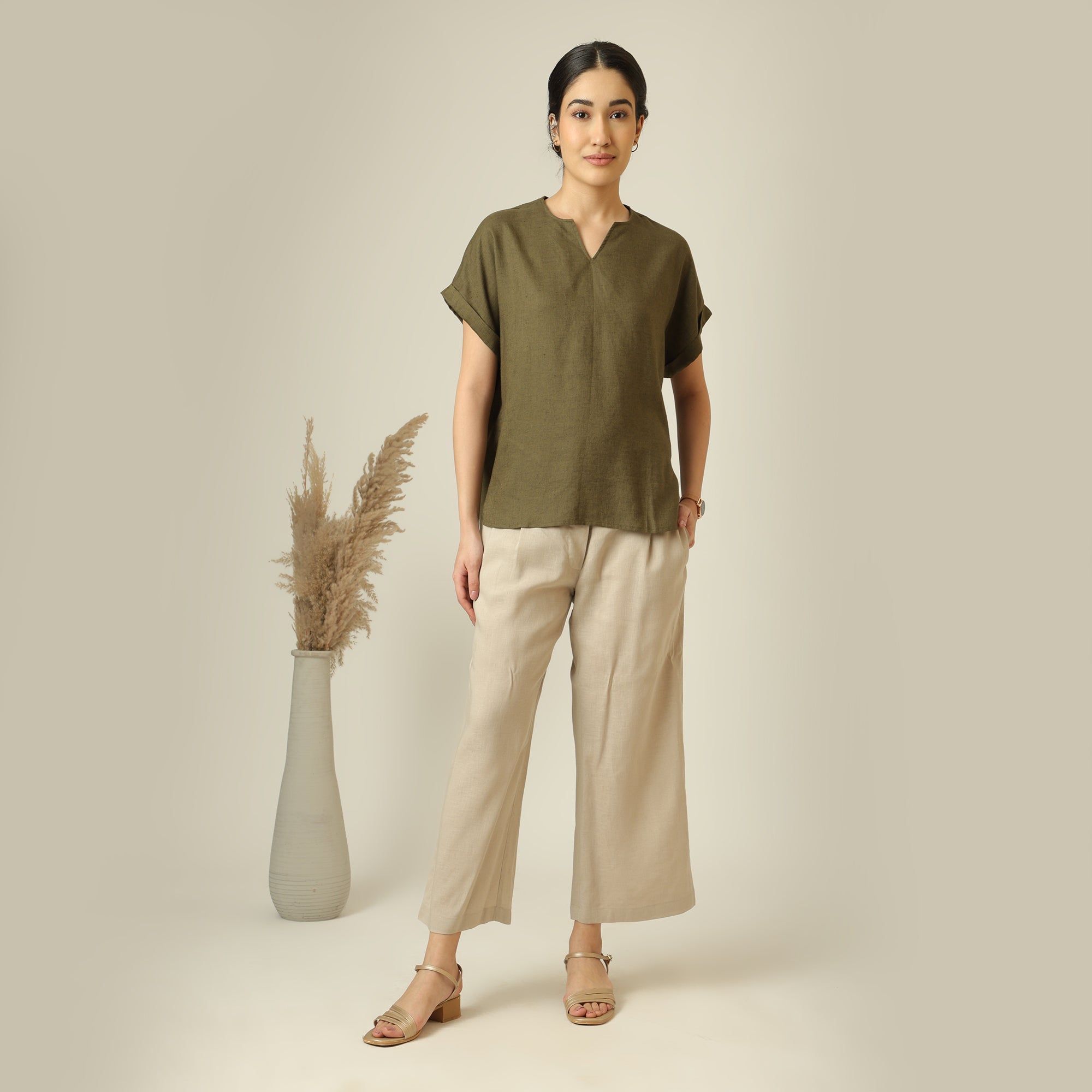 Rumi Linen Top - Olive Green