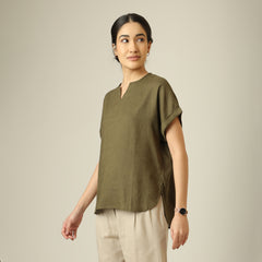 Rumi Linen Top - Olive Green