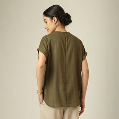 Rumi Linen Top - Olive Green