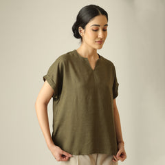 Rumi Linen Top - Olive Green