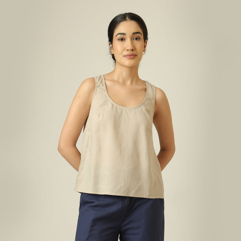 Scoop It Up Round Neck Top - Greige