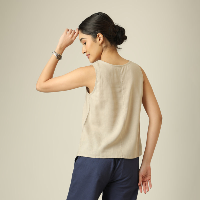 Scoop It Up Round Neck Top - Greige