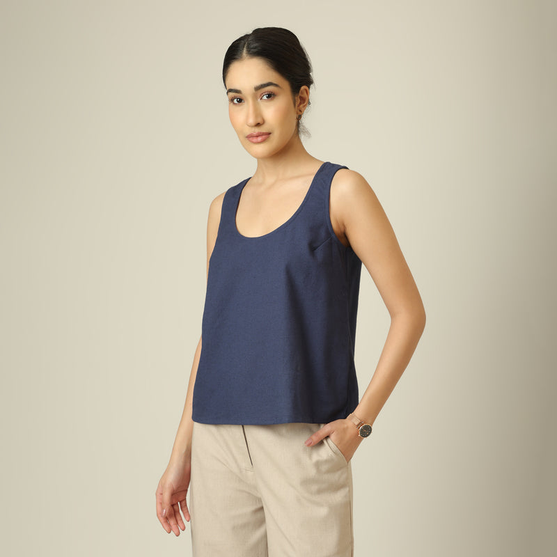Scoop It Up Round Neck Top - Navy