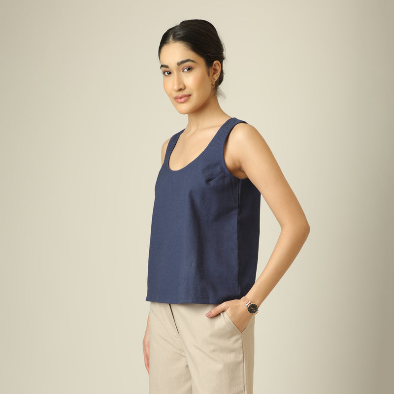 Scoop It Up Round Neck Top - Navy