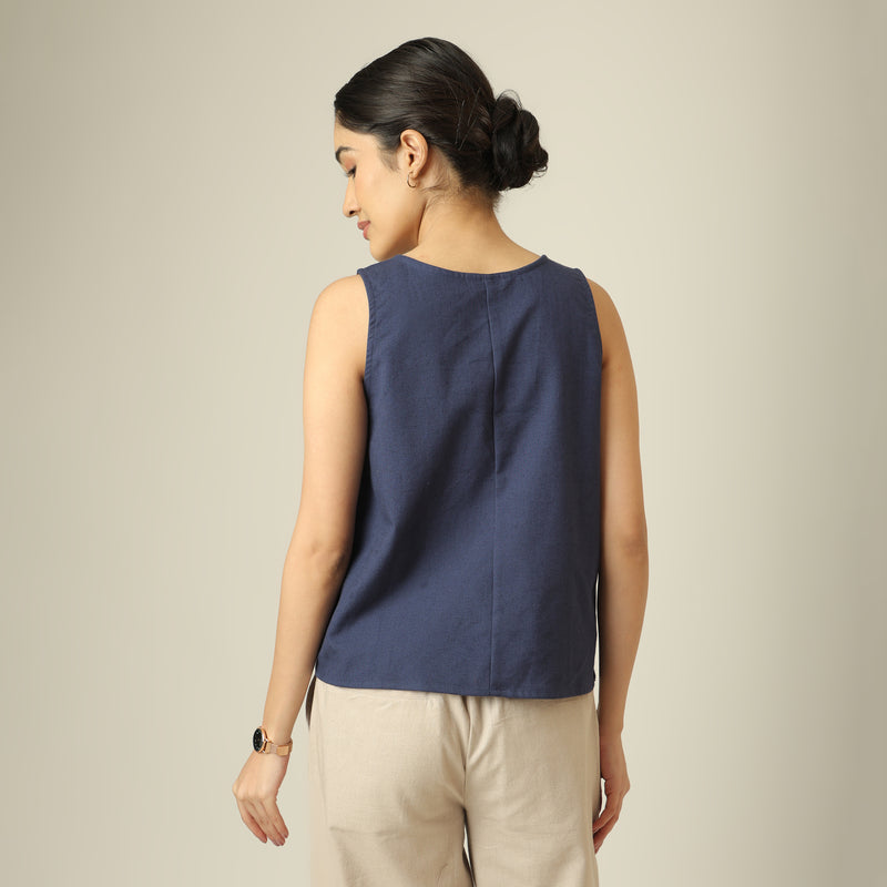 Scoop It Up Round Neck Top - Navy