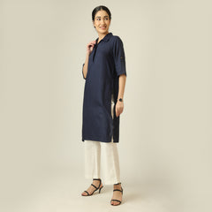 Soraya Linen Long Tunic - Navy Blue