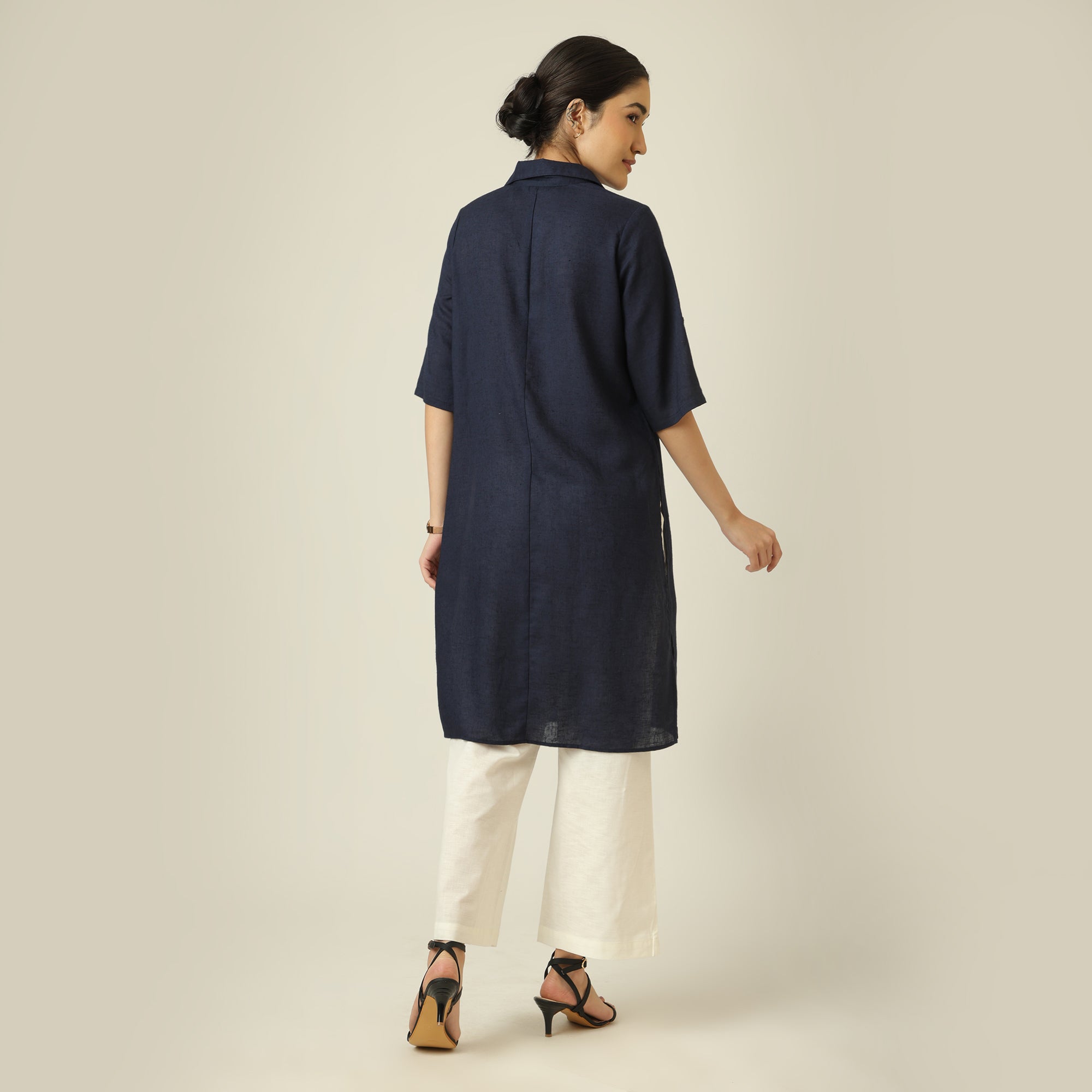 Soraya Linen Long Tunic - Navy Blue