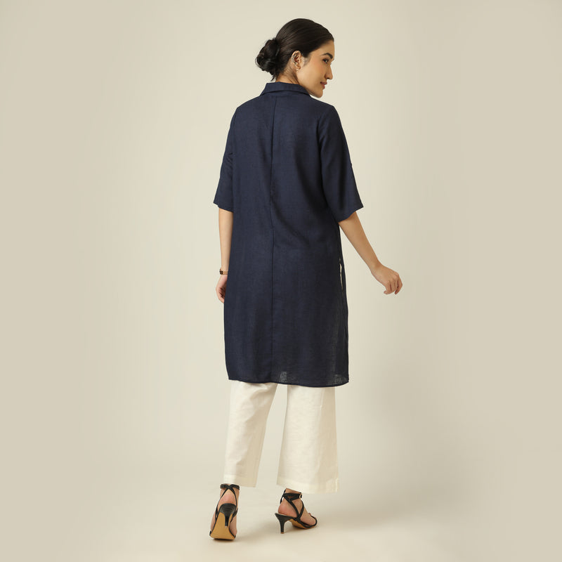 Soraya Linen Co-Ord Set - Navy Blue & Ecru