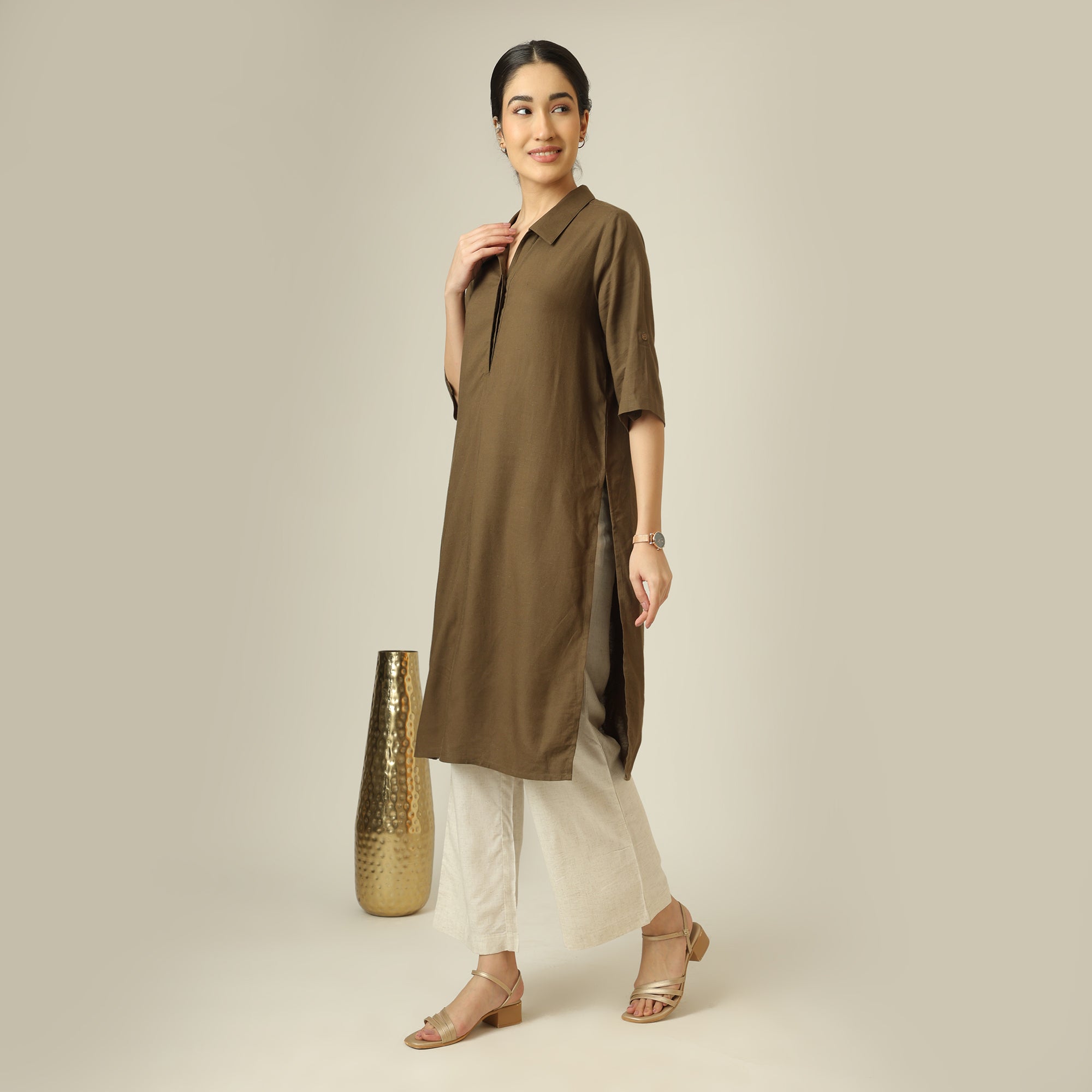 Soraya Linen Long Tunic - Olive Green