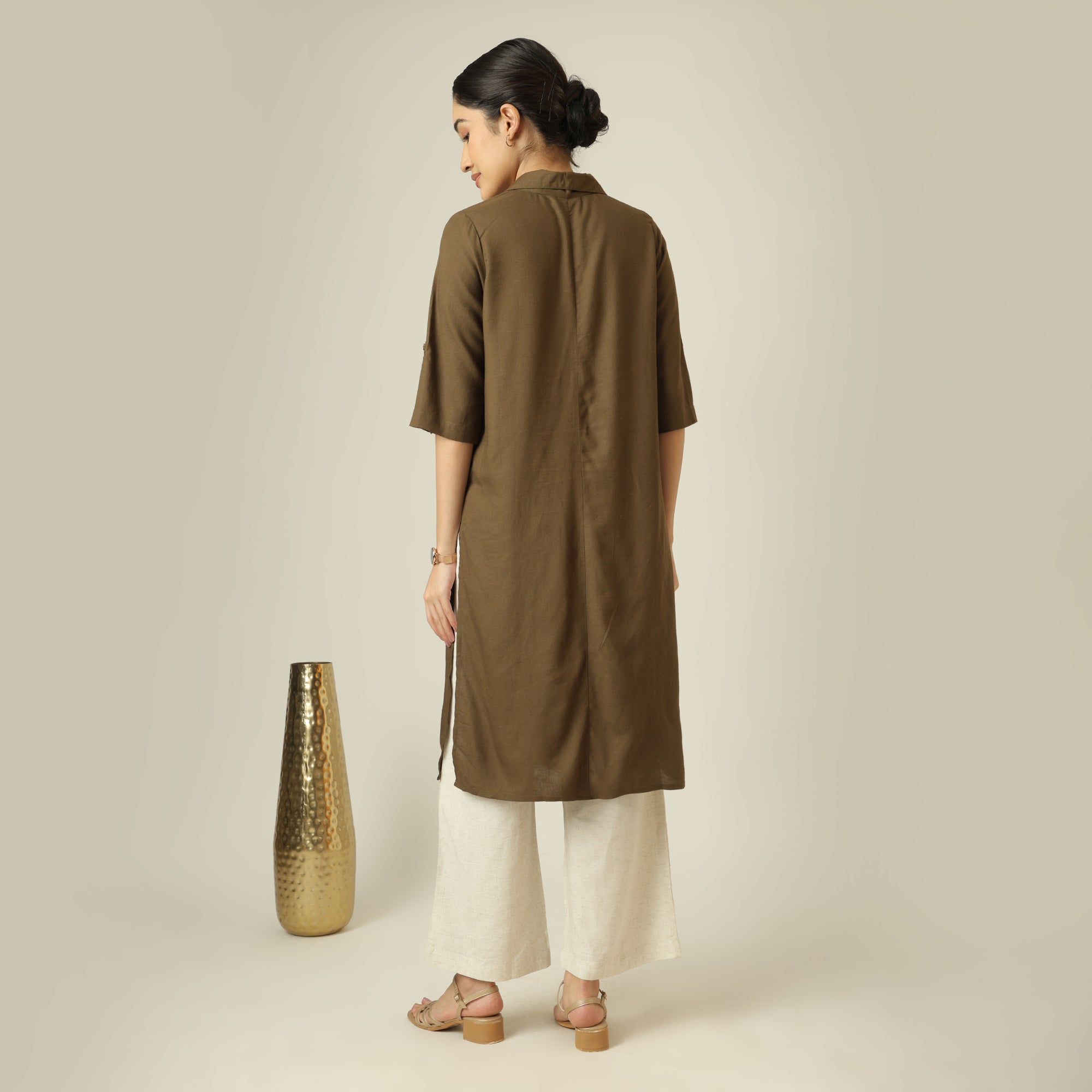 Soraya Linen Long Tunic - Olive Green