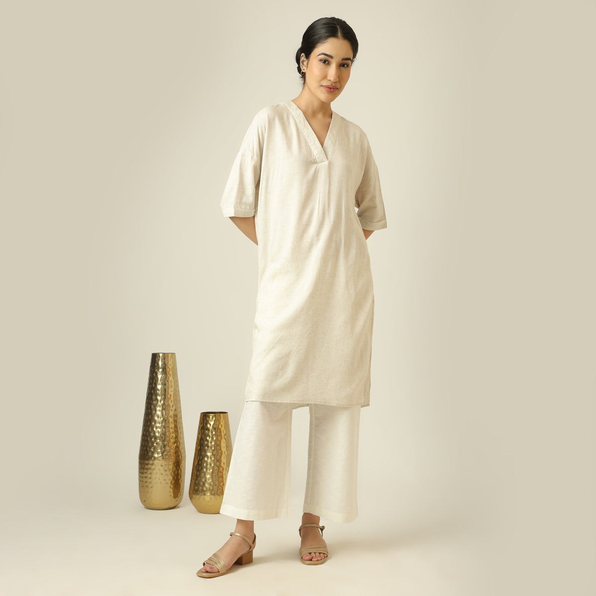 Nora Linen Co-Ord Set - Beige & Ecru