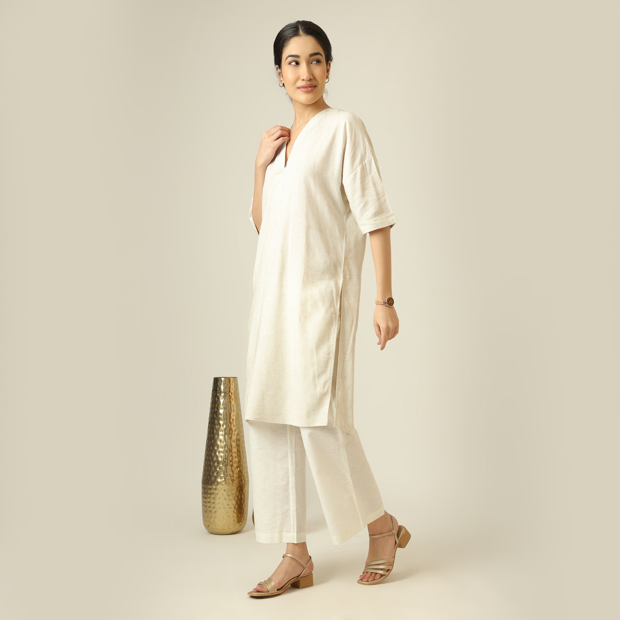 Nora Linen Long Tunic - Beige