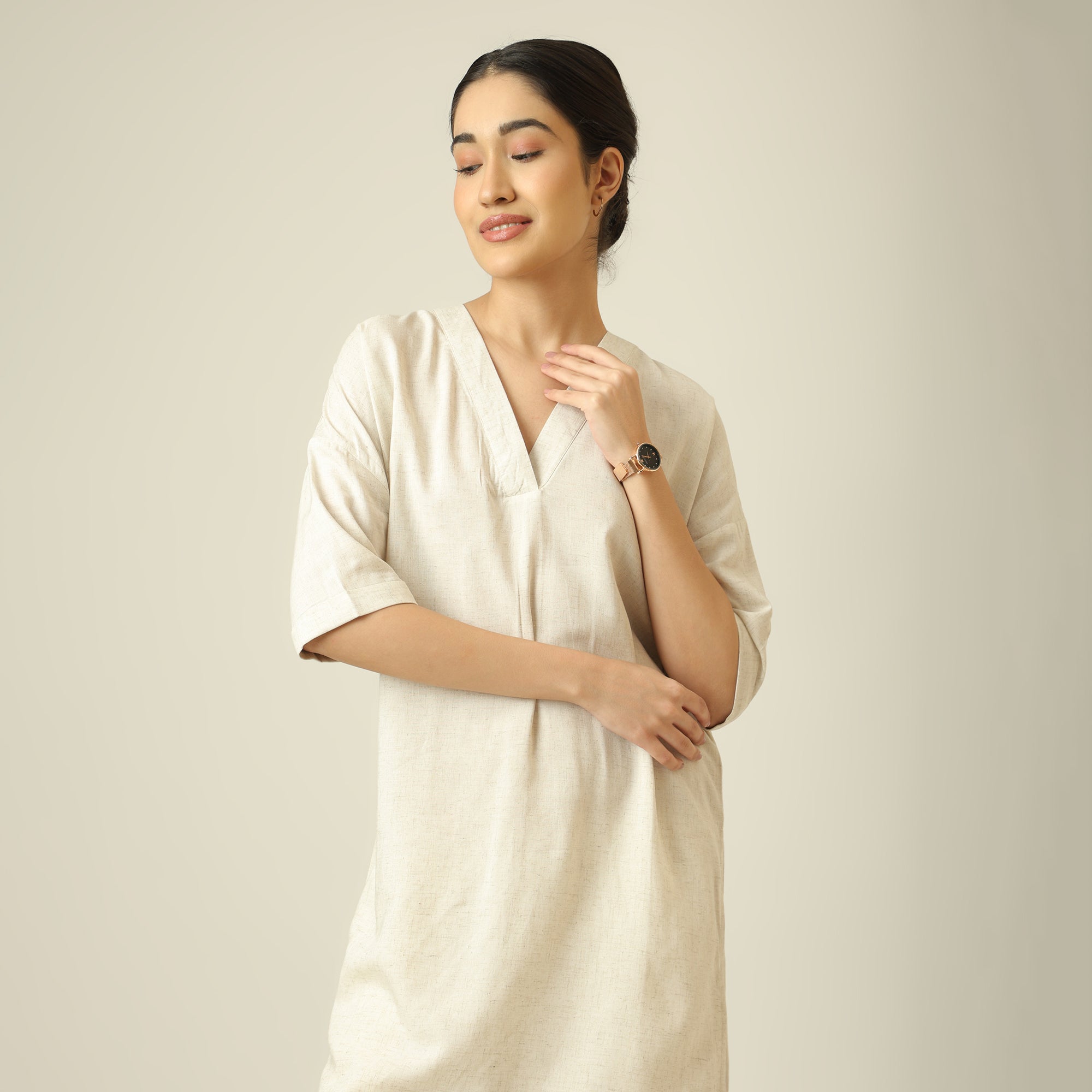 Nora Linen Co-Ord Set - Beige & Ecru