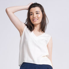 Shell V-Neck Top - Vanilla White