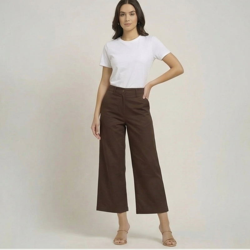 Aruku Wide-Leg Cropped Chinos - Coffee Brown
