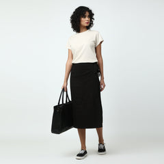 Oceanic Set Of 2 - Round Neck T-Shirt & Wrap Skirt- Ecru & Black