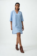 Saltpetre womens casual and lounge wear - sky blue. Three-quarter sleeves with v-shaped neck one-piece.