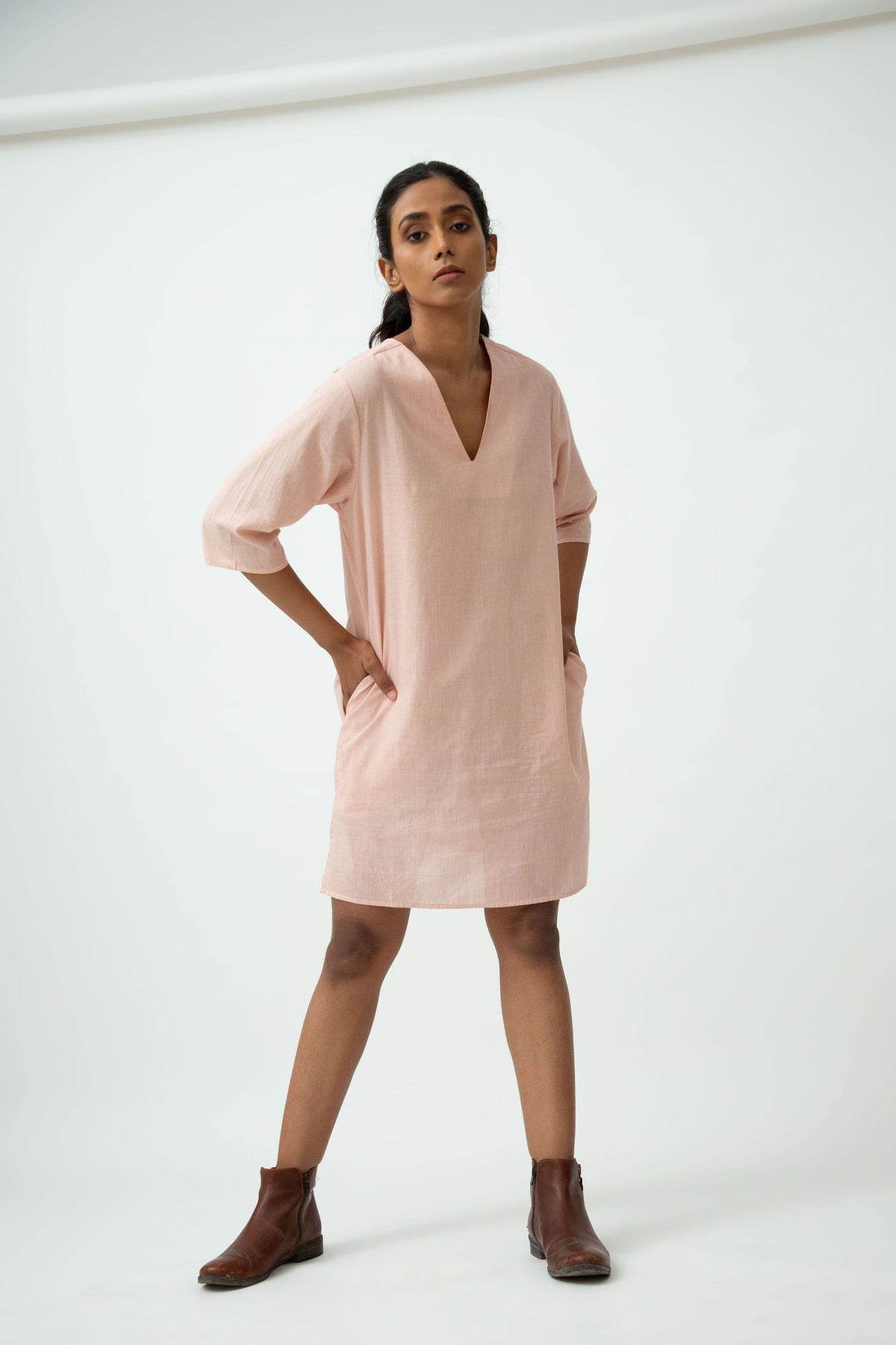 Saltpetre womens casual and lounge wear - lily pink. Three-quarter sleeves with v-shaped neck one-piece.