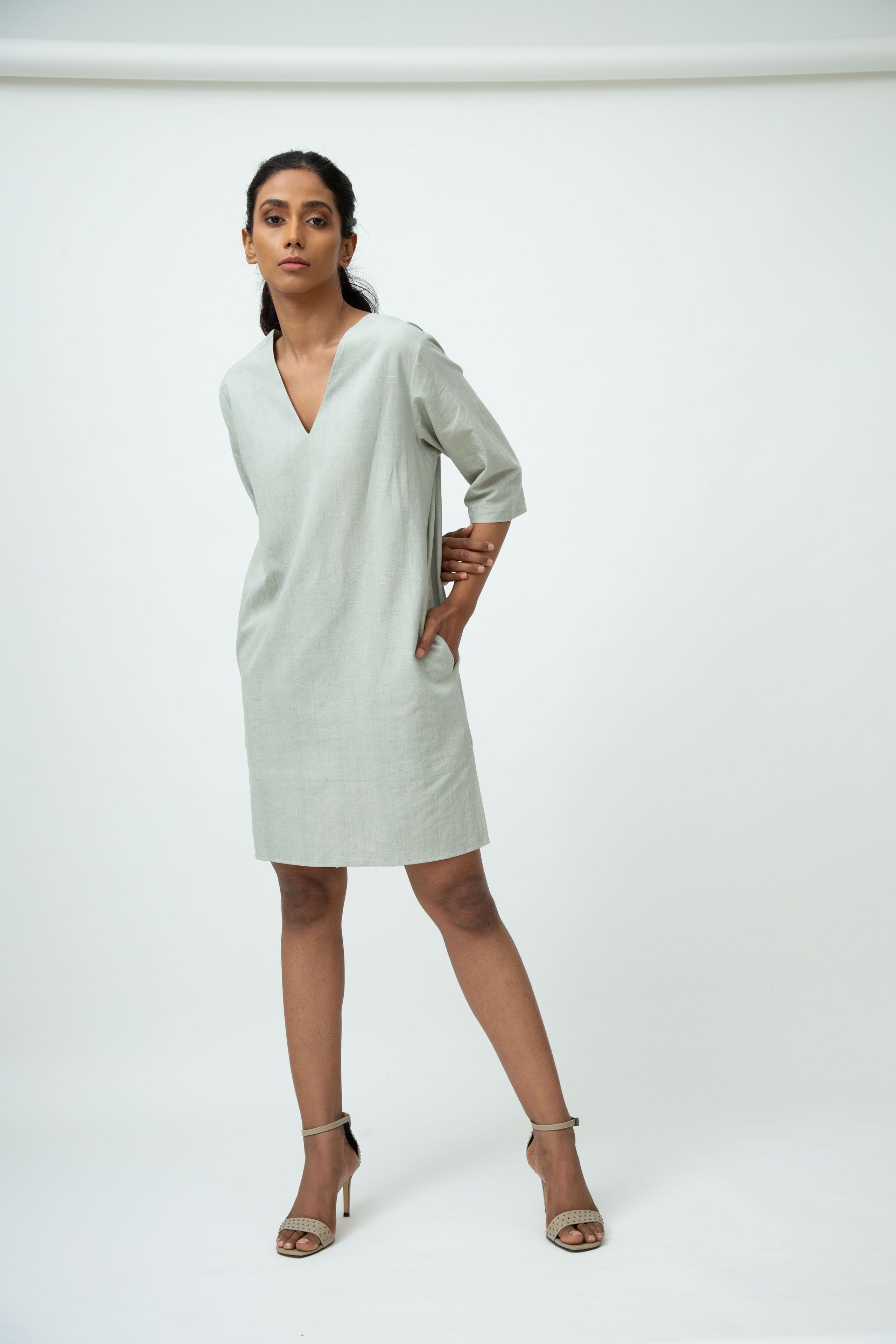 Saltpetre womens casual and lounge wear - cloud grey. Three-quarter sleeves with v-shaped neck one-piece.