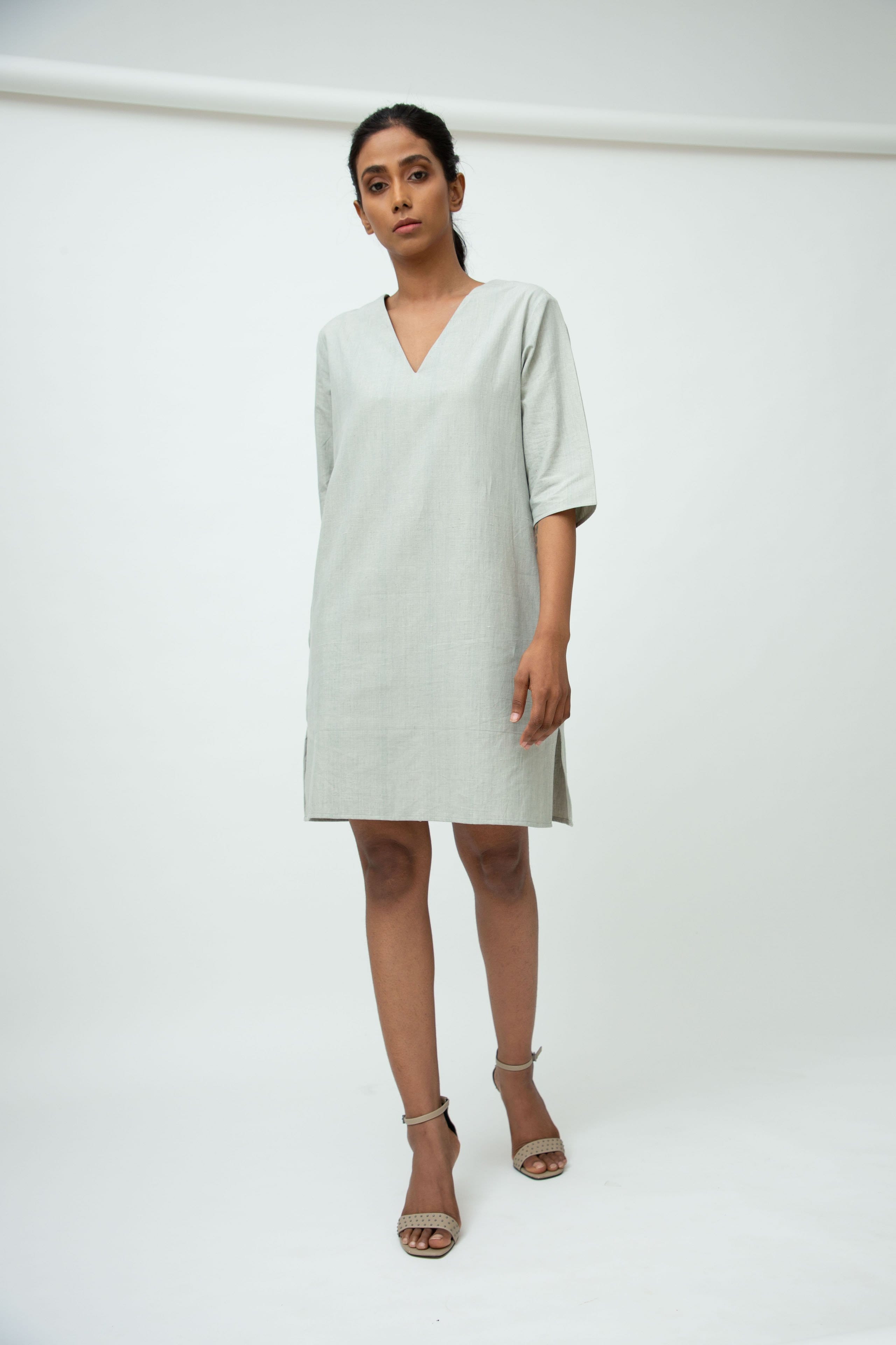 Saltpetre womens casual and lounge wear - cloud grey. Three-quarter sleeves with v-shaped neck one-piece.