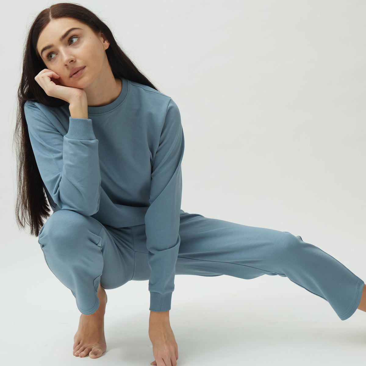 Saltpetre womens wear, lounge wear for casual wear.
  Comfortable jogger & sweatshirt co ord set in blue colour. Made from 100% organic cotton.