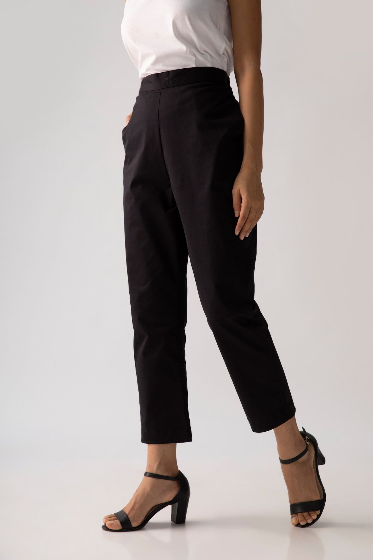 Saltpetre womens casual and formal wear pants, in black, 100% organic cotton fabric, indo-western wear in ankle length pants and deep pockets