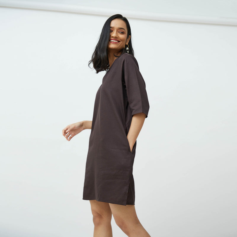 Sack V Dress - Coffee