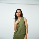 Shell V-Neck Top - Sap Green