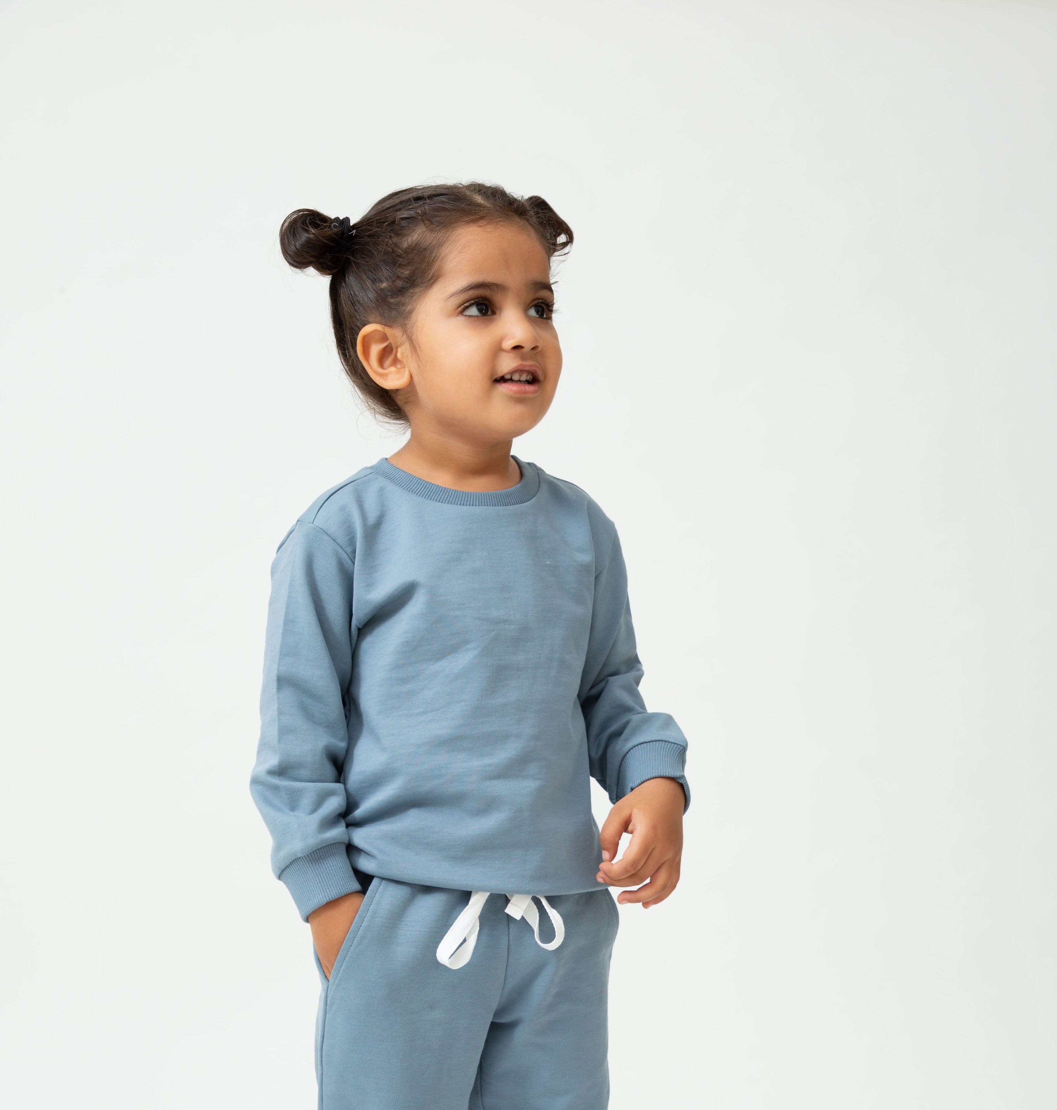 Saltpetre organic, unisex kids wear for boys and girls in blue color. Organic cotton sweatshirt 