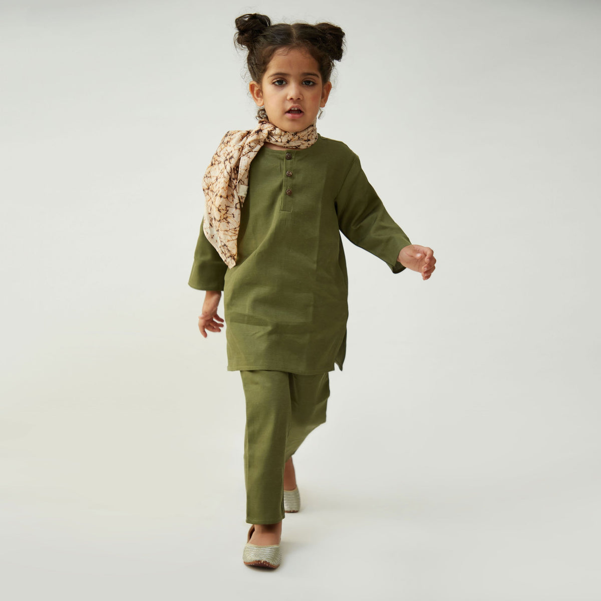 kurta pyjama set for kids, olive green color, casual and party wear