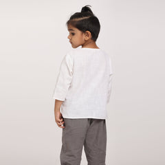 Kurta With Patch Pockets > textured White