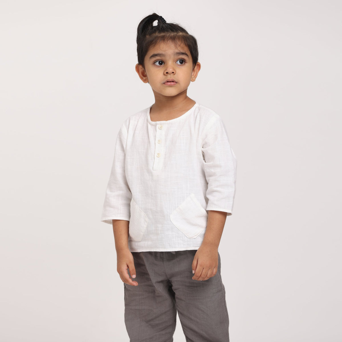Kurta With Patch Pockets > textured White