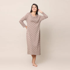 Night Dress > Taupe With All Over Pine Tree Print