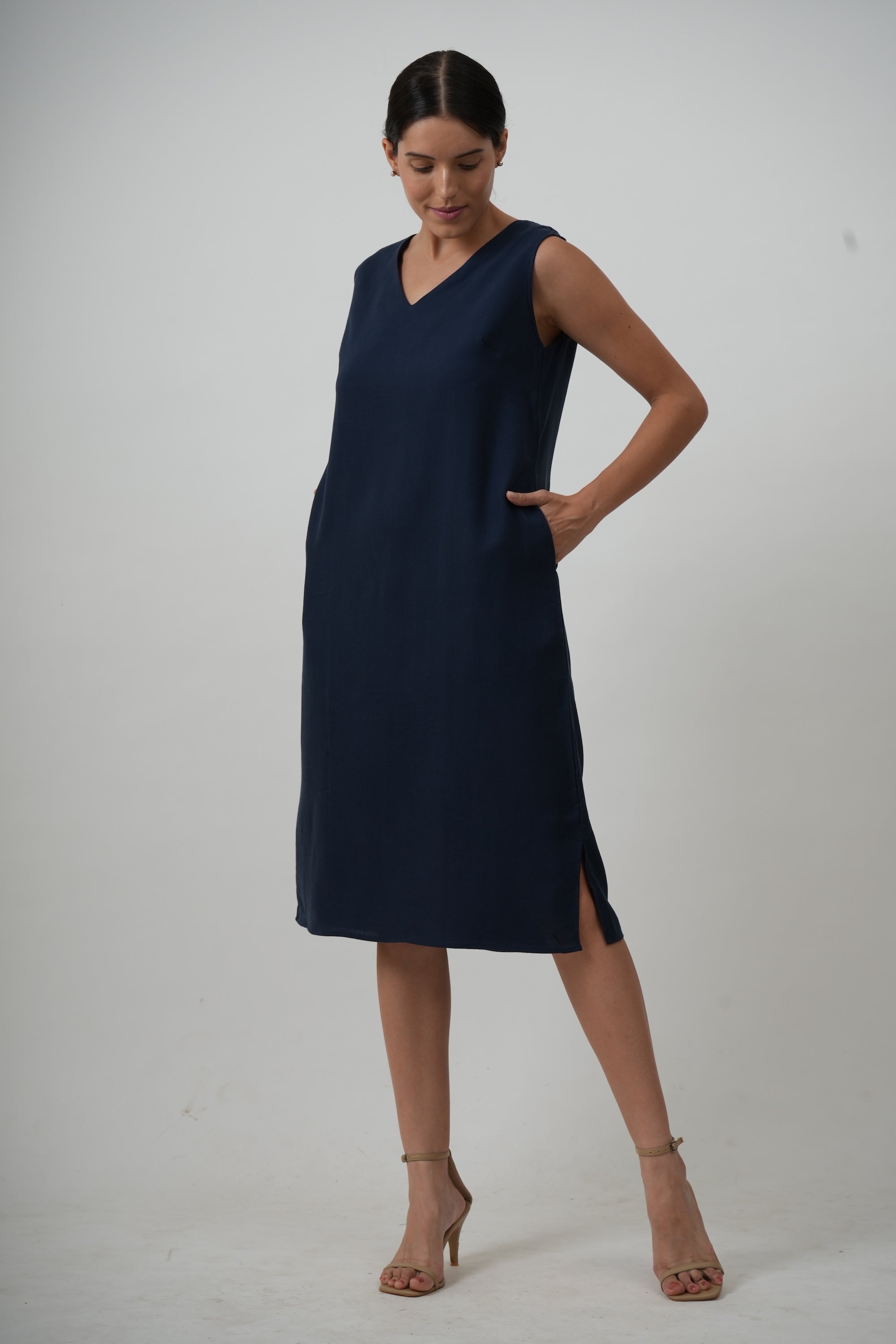 Jackie Set of 2 - Midi Dress With Long Shirt Overlay - Tone On Tone Blue