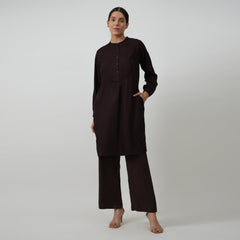 Esther Set of 2 - Pintuck Yoke Tunic Dress With Pants - Coffee Brown
