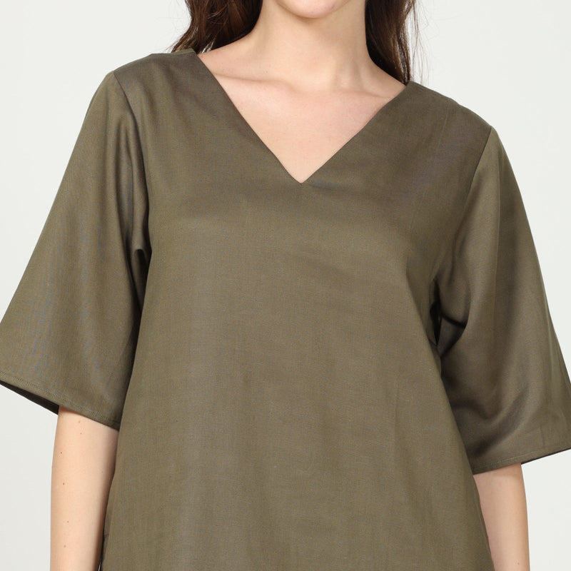Sack V Dress - Olive Green