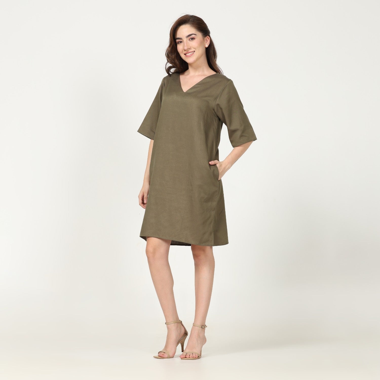 Sack- V Dress - Olive Green