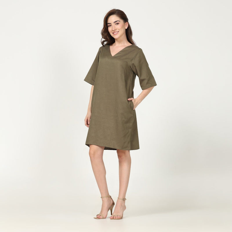 Sack V Dress - Olive Green