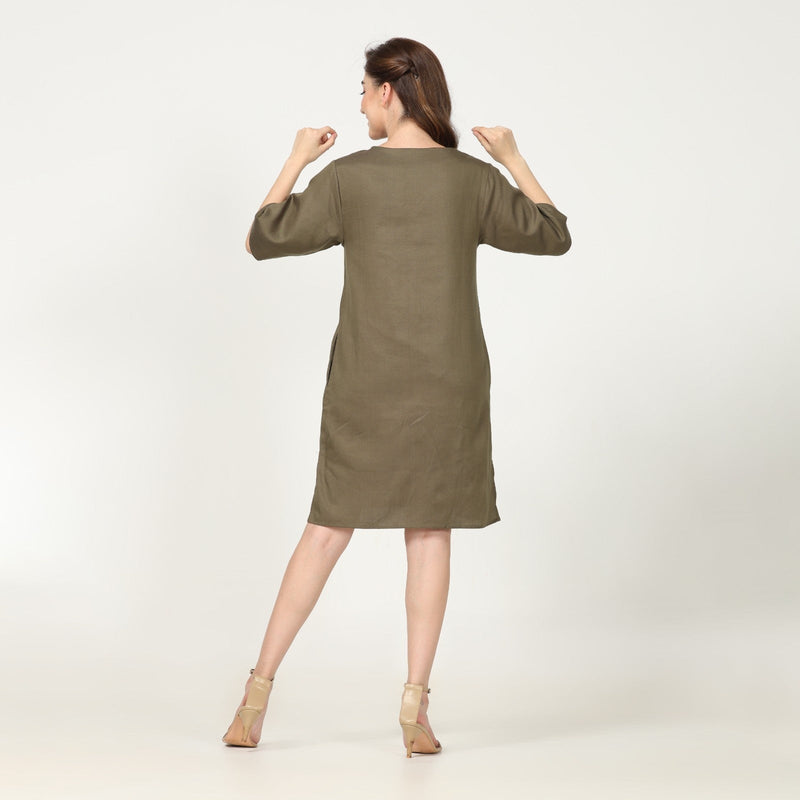 Sack V Dress - Olive Green