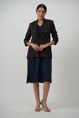 Jackie Set of 2 - Midi Dress With Jacket - Navy Blue & Coffee Brown