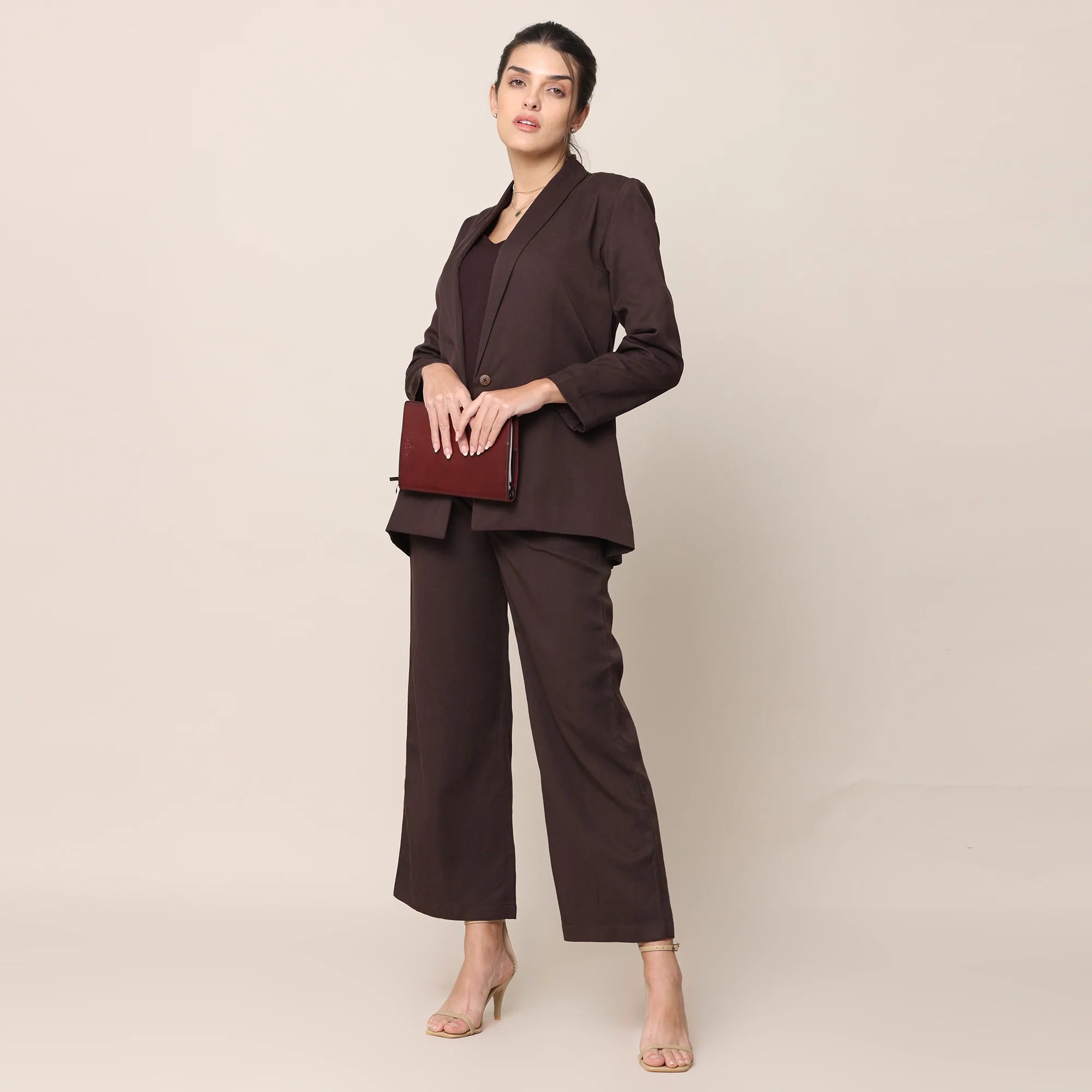 Donna 3-Piece Blazer Suit > Coffee Brown