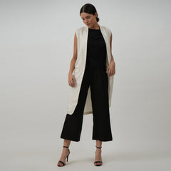 Ava Set of 3 - Long Vest Jacket, Shell Top & Pants - Black With White Pin Stripes