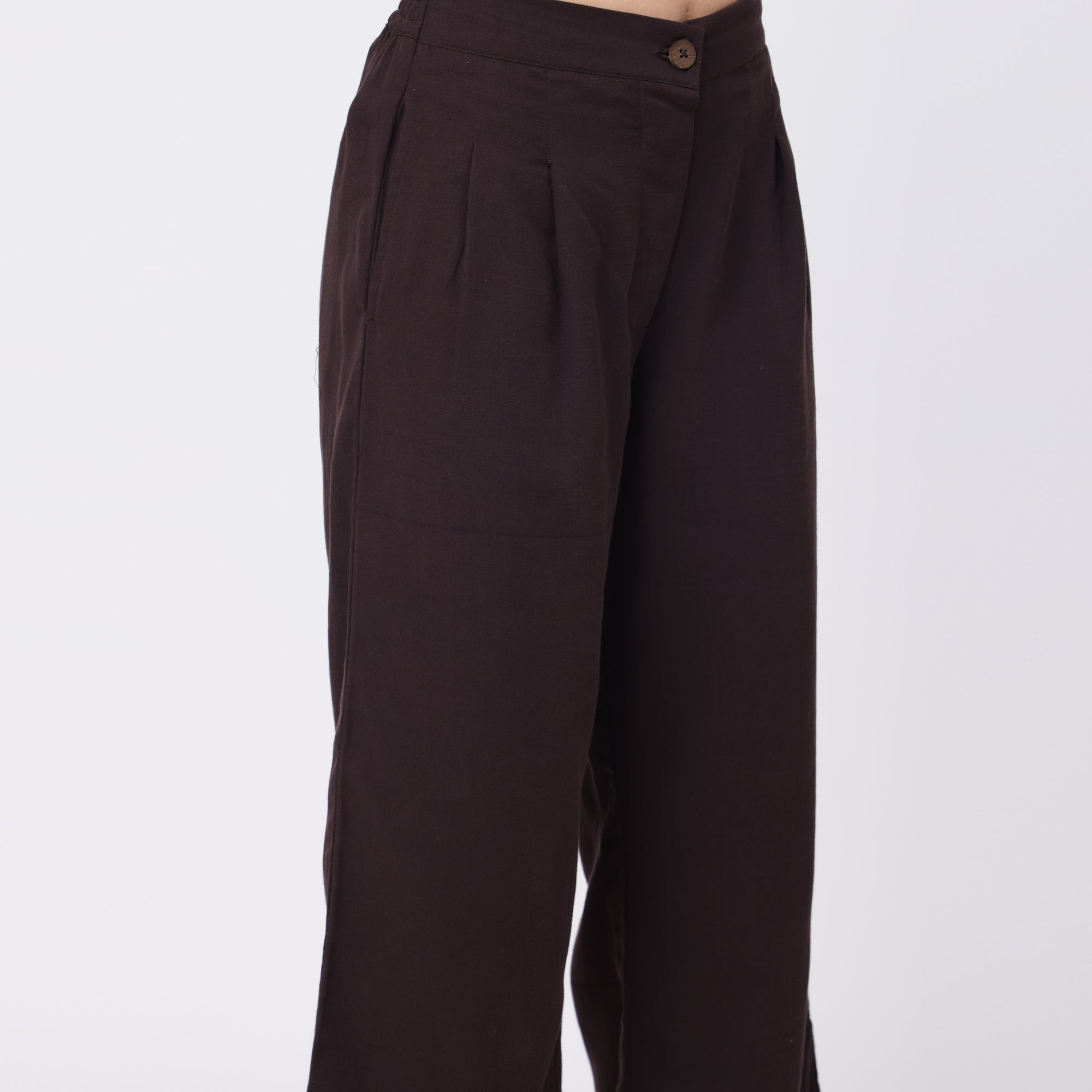 Ruth Set Of 3 - Overlay, Top & Pants - Greige & Coffee With Embroidery