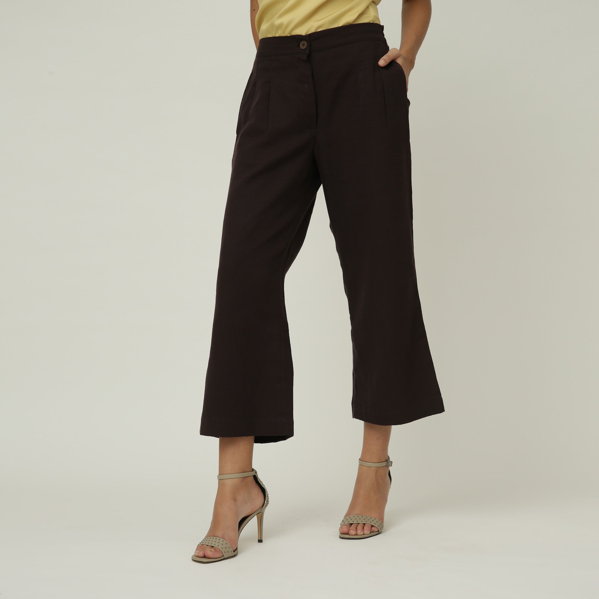 Ruth Set Of 3 - Overlay, Top & Pants - Greige & Coffee With Embroidery