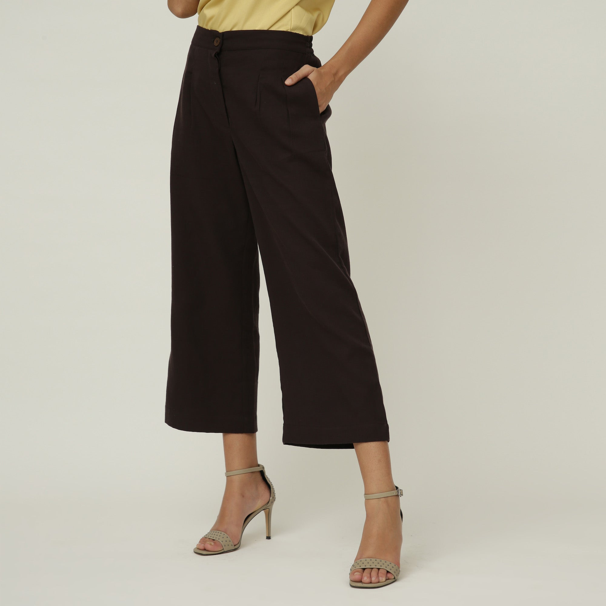 Ruth Set Of 3 - Overlay, Top & Pants - Greige & Coffee With Embroidery