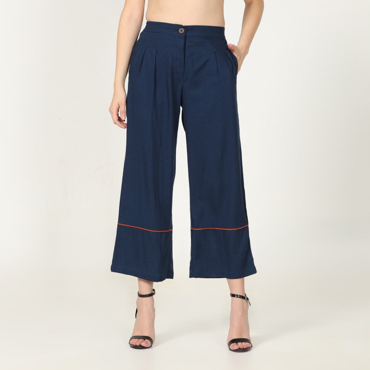 Barrel Leg Pants- Navy Blue With Autumn Rust Edging - Limited Edition